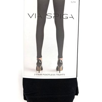 Via Spiga Black Footless Tights 2 Pairs Size S/M